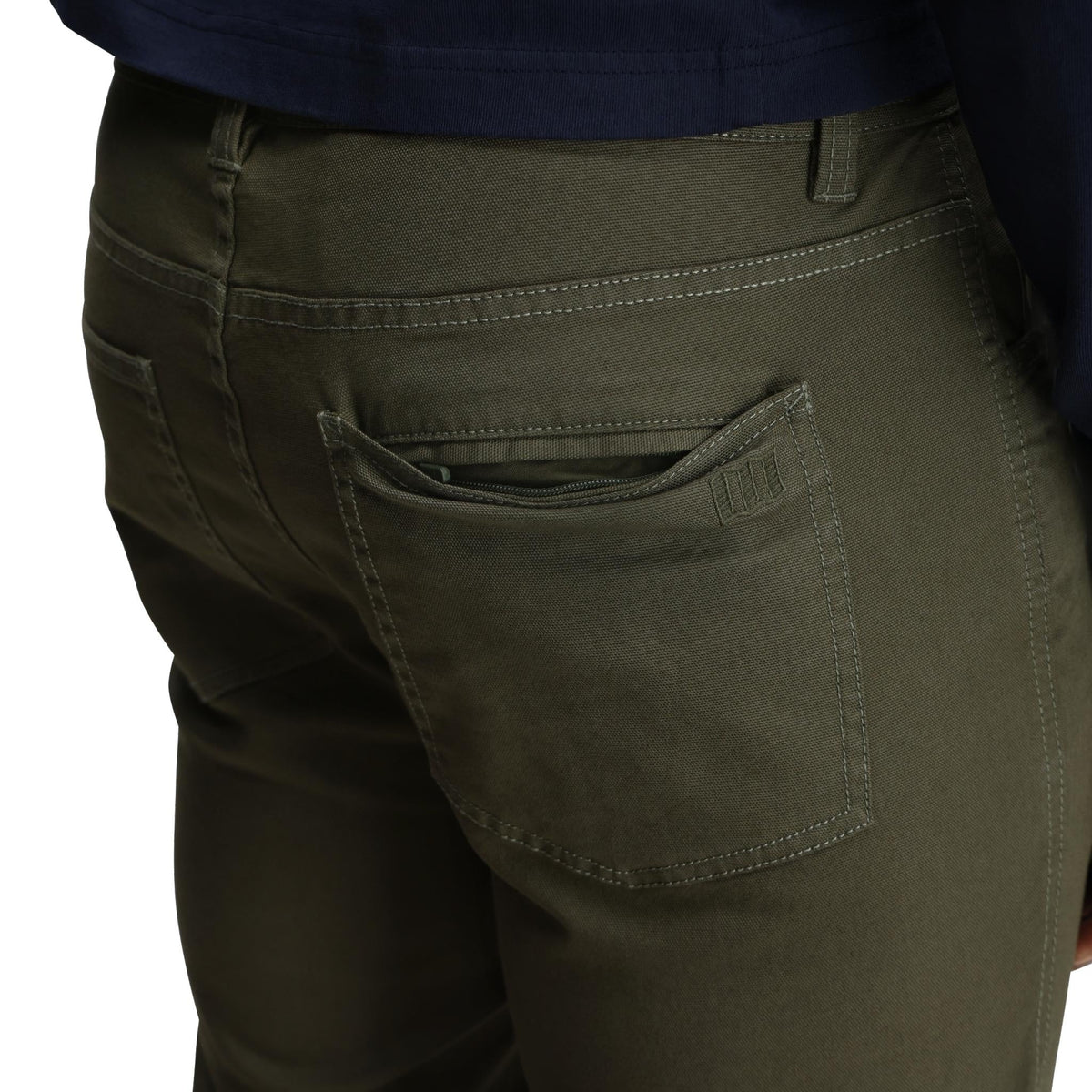 General detail shot of Topo Designs Dirt 5-Pocket Pants Classic - Men's in "Beetle"