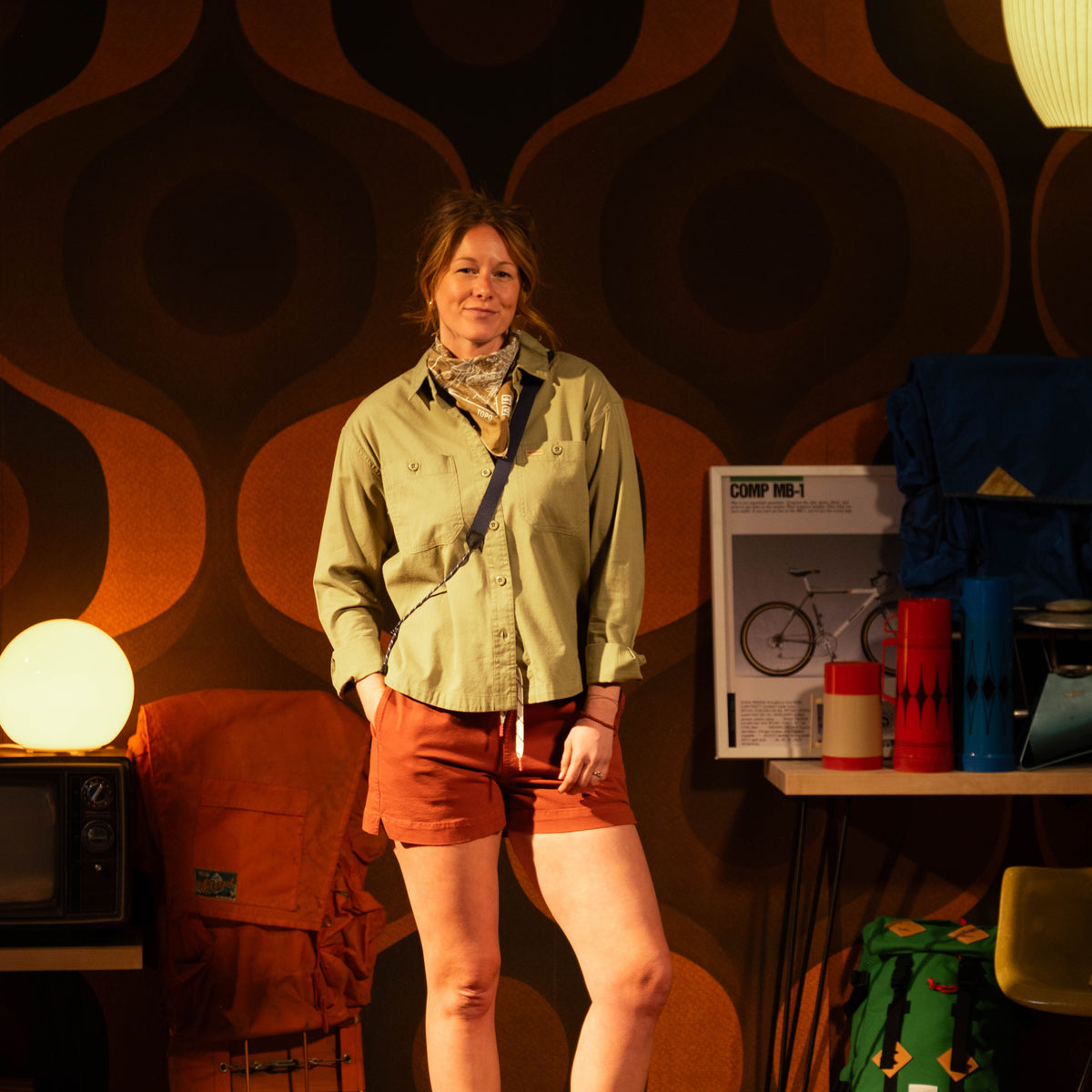 General image of female model in studio wearing Topo Designs Daytripper Shirt Long Sleeve - Women's