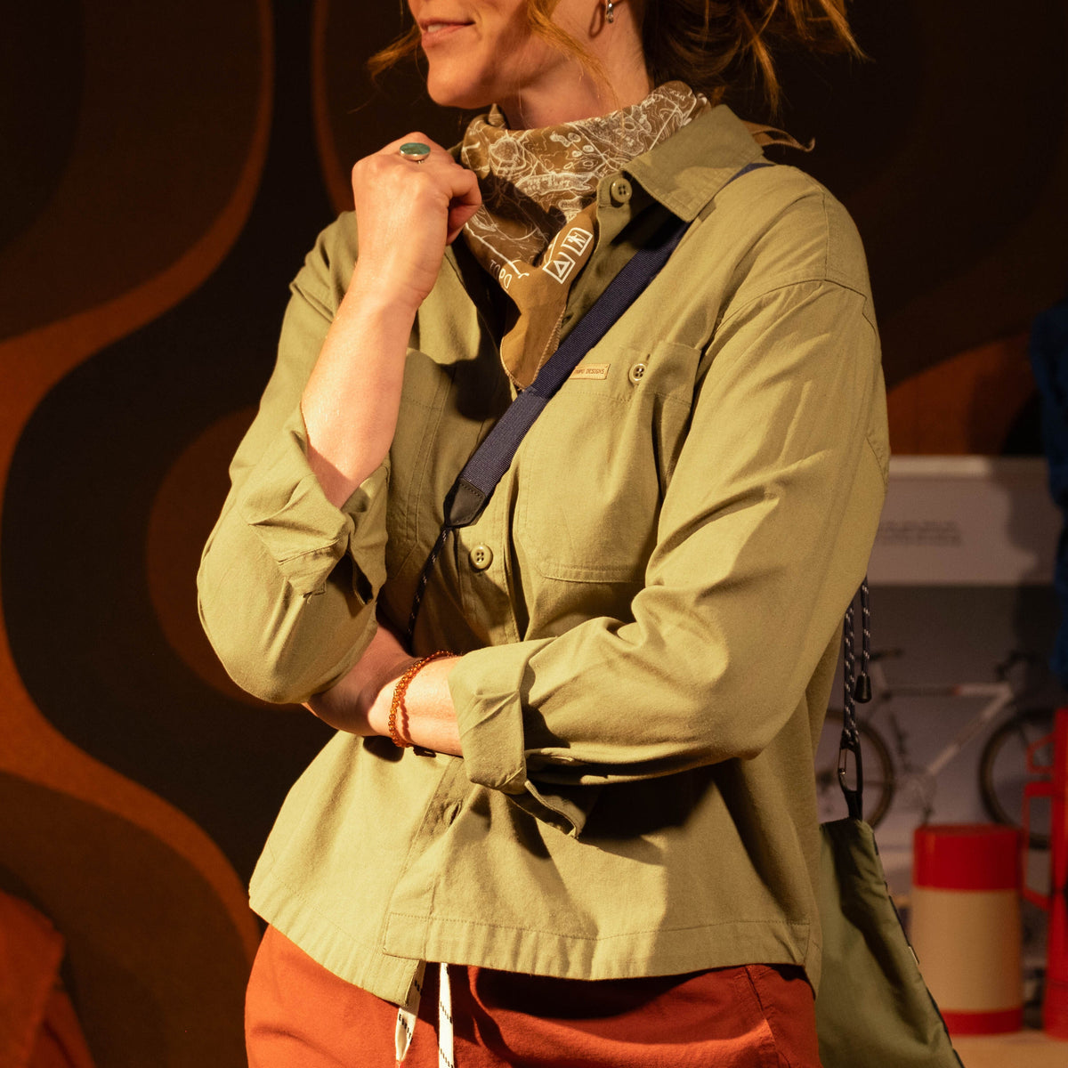 General image of female model in studio wearing Topo Designs Daytripper Shirt Long Sleeve - Women's