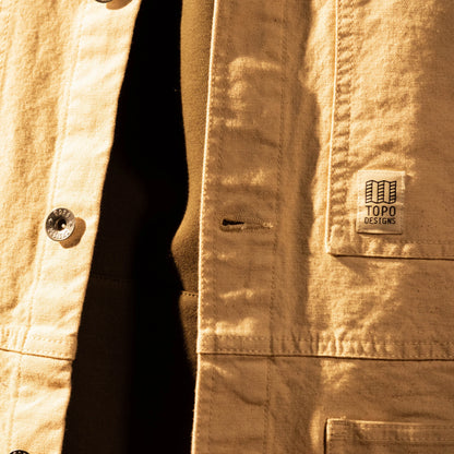 General model shot of Front view of Topo Designs Utility Jacket Undyed - Men's in "Undyed"