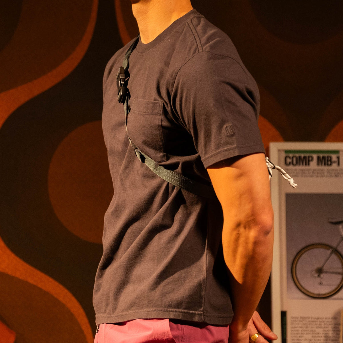 General on model image of Topo Designs Dirt Pocket Tee - Men's in "Black"