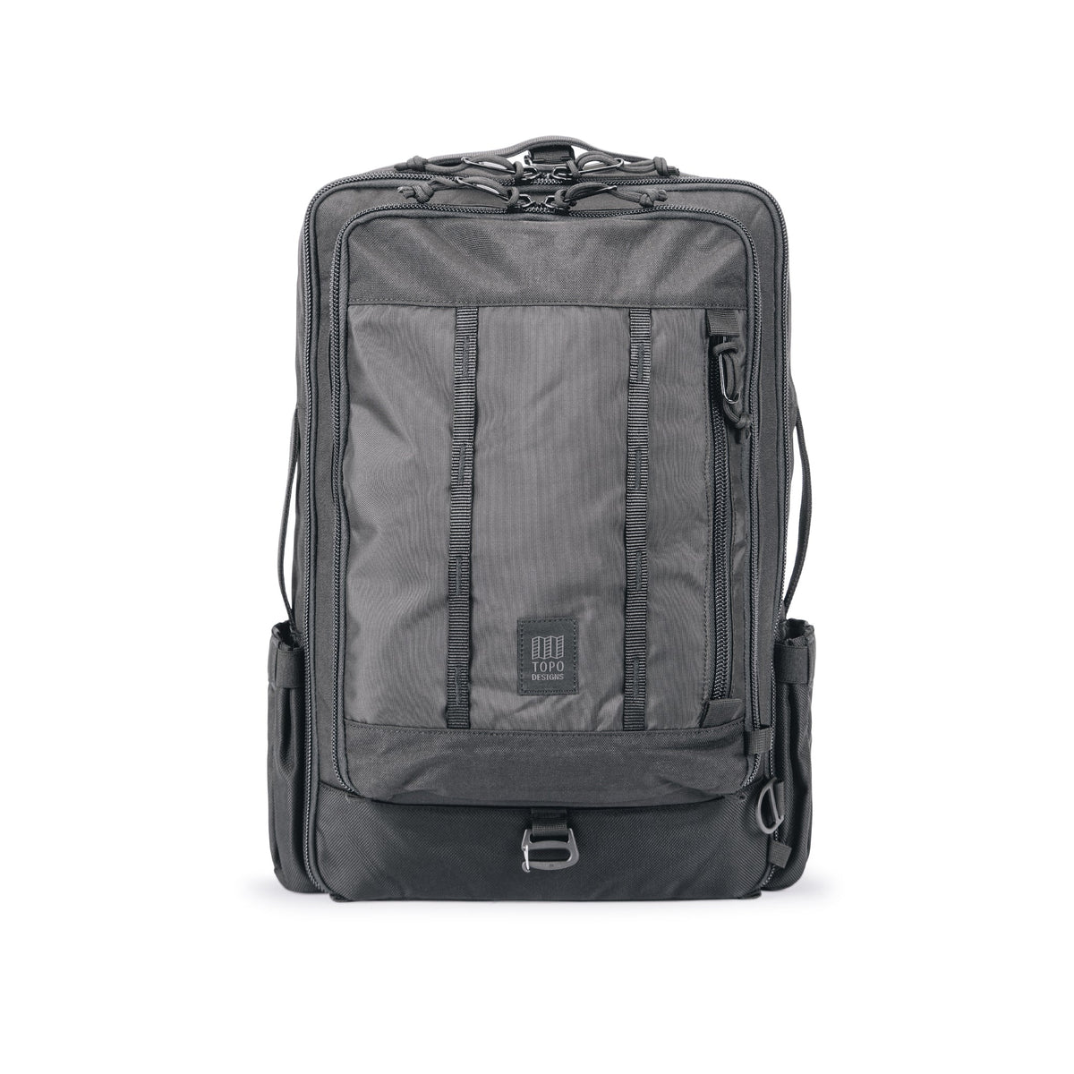 Topo Designs Global Travel Bag 30L Durable Carry On Convertible Laptop Travel Backpack in "Black / Black".