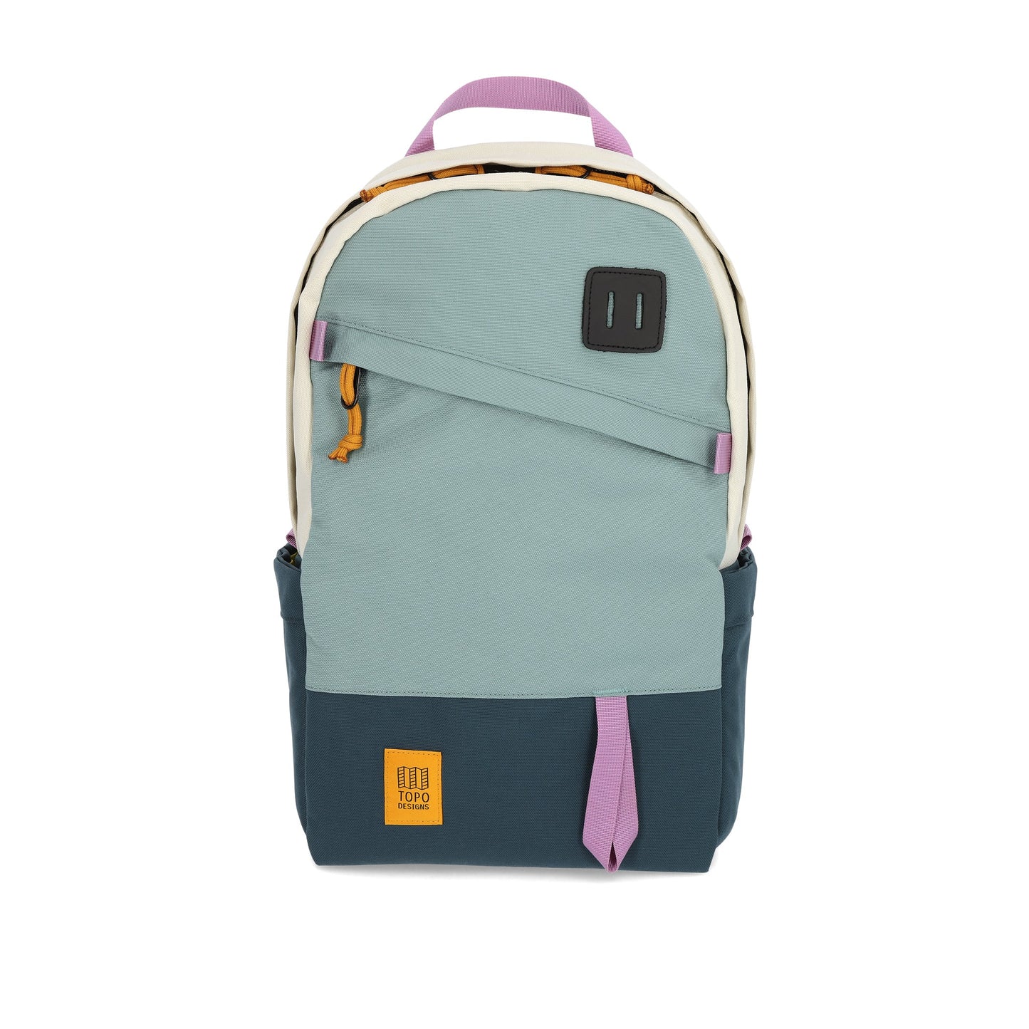 Topo Designs Daypack Classic 100% recycled nylon laptop backpack for work or school in "Sage / Pond Blue"