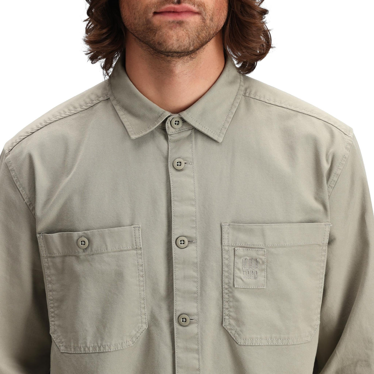 General Detail shot of Topo Designs Dirt Overshirt - Men's in "Dried Sage"
