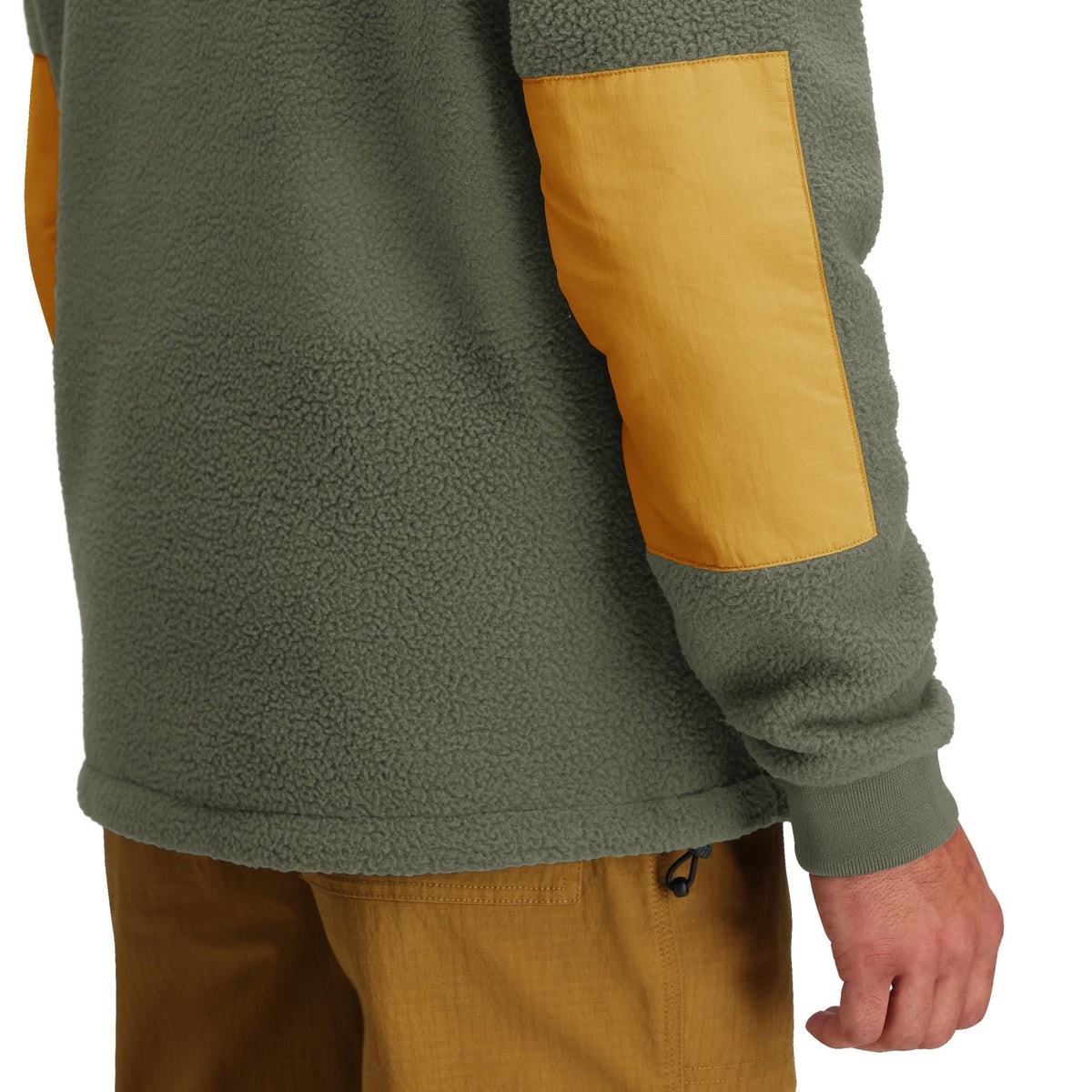 Detail shot of Topo Designs Summit Rise Full Zip Jacket - Men's in "Beetle / Dark Khaki"