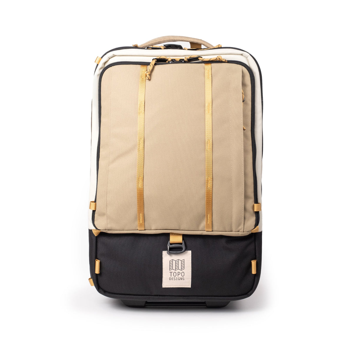 Topo Designs Global Travel Bag Roller durable carry-on convertible laptop backpack rolling suitcase in "Woodland / Elmwood".