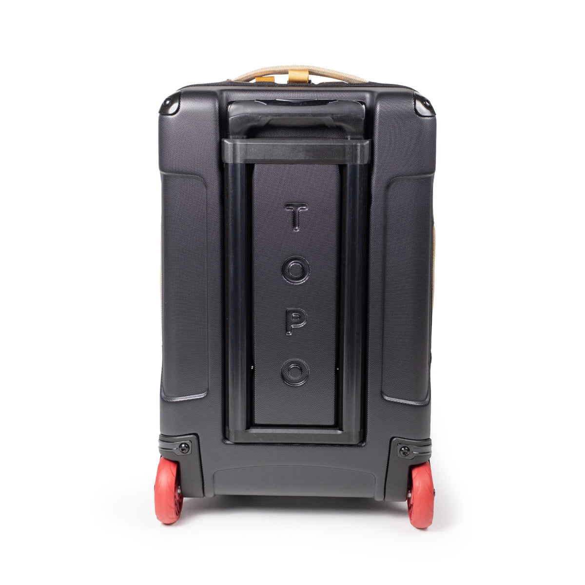 Image of molded back panel on the Topo Designs Global Travel Bag Roller durable carry-on convertible laptop backpack rolling suitcase in "Woodland / Elmwood".