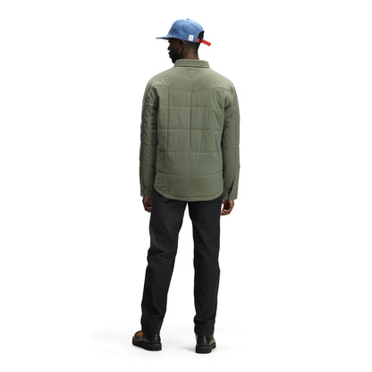 General back model shot of Topo Designs Puffer Shirt Jacket - Men's in "Beetle"