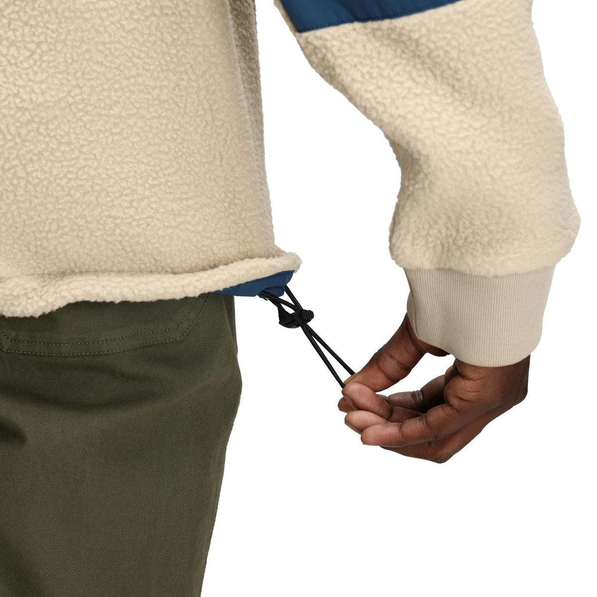 General Detail shot of Topo Designs Summit Rise Full Zip Jacket - Men's in "Oatmeal / Pond Blue"