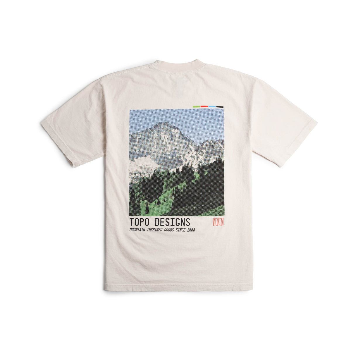 General shot of the back side of Topo Designs x Pine Printshop Halftone Tee
