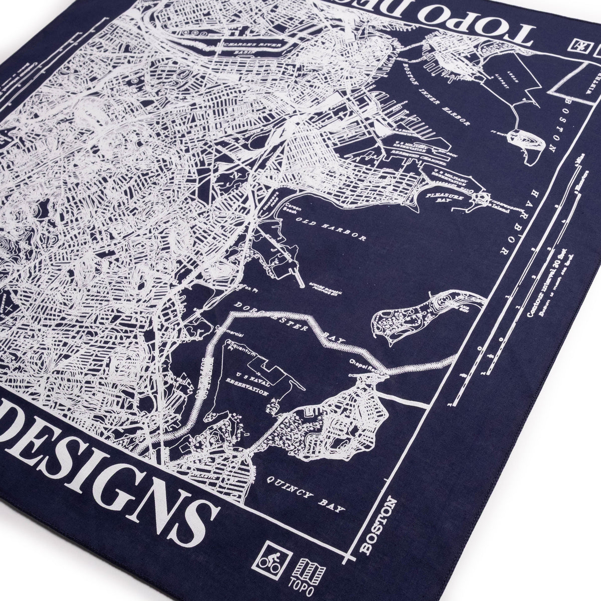 Topo Designs x Pine Printshop Bandana in "Boston Navy" flat lay