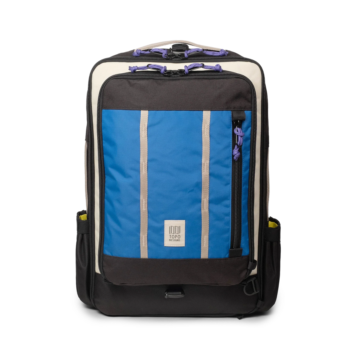 Topo Designs Global Travel Bag 30L Durable Carry On Convertible Laptop Travel Backpack in "Classic Blue / Bone White".