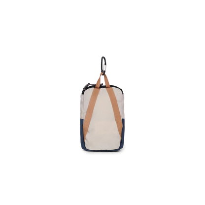 Back View of Topo Designs Rover Pack Micro in "Bone White / Pond Blue"