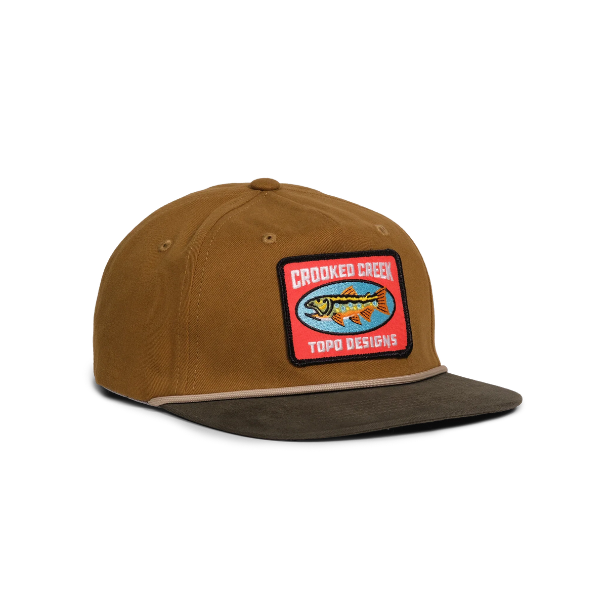 Front quarter shot of Topo Designs x CCH x Pine Printshop Rope Cap in "Stuttgart"