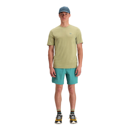 General front model shot of Topo Designs Global Tek Crew Ss - Men's in "Moss"