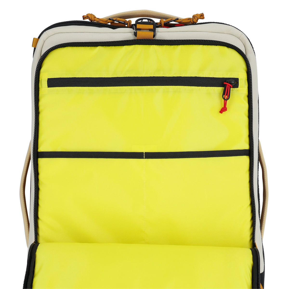 General detail shot of Topo Designs Global Travel Bag Roller in "Bone White / Olive"