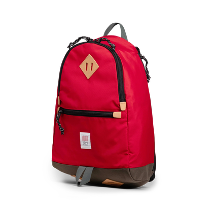 Quarter view of Topo Designs Classic Teardrop Backpack in "Salsa"