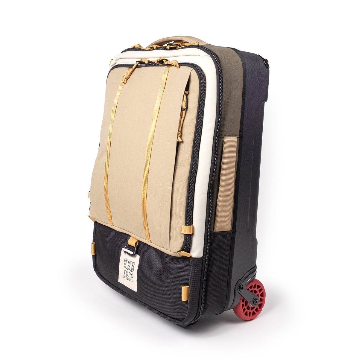 Topo Designs Global Travel Bag Roller durable carry-on convertible laptop backpack rolling suitcase in "Woodland / Elmwood".