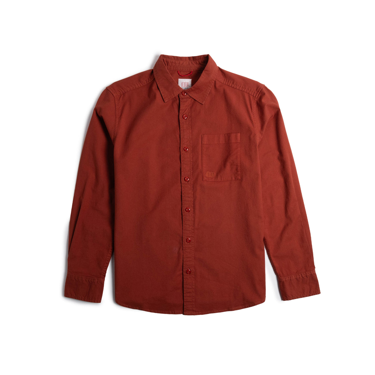 Front View of Topo Designs Desert Shirt M in "Terracotta"