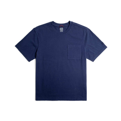 Front flat lay image on white background of Topo Designs Dirt Pocket Tee - Men's in "Midnight"