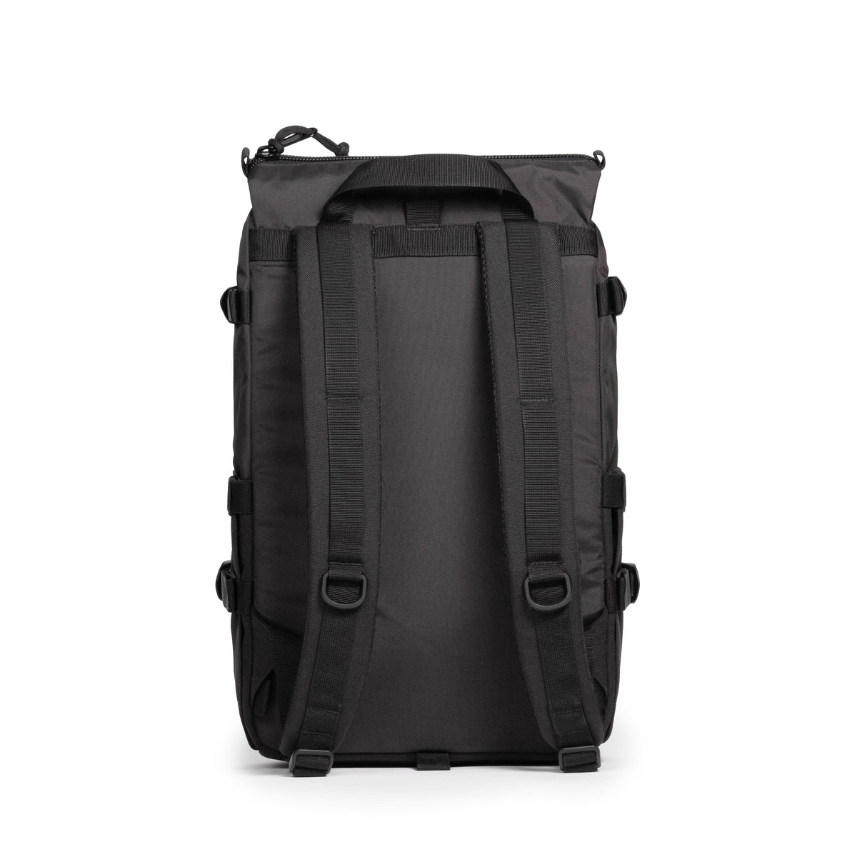 Back View of Topo Designs Rover Pack Classic in "Black / Black"