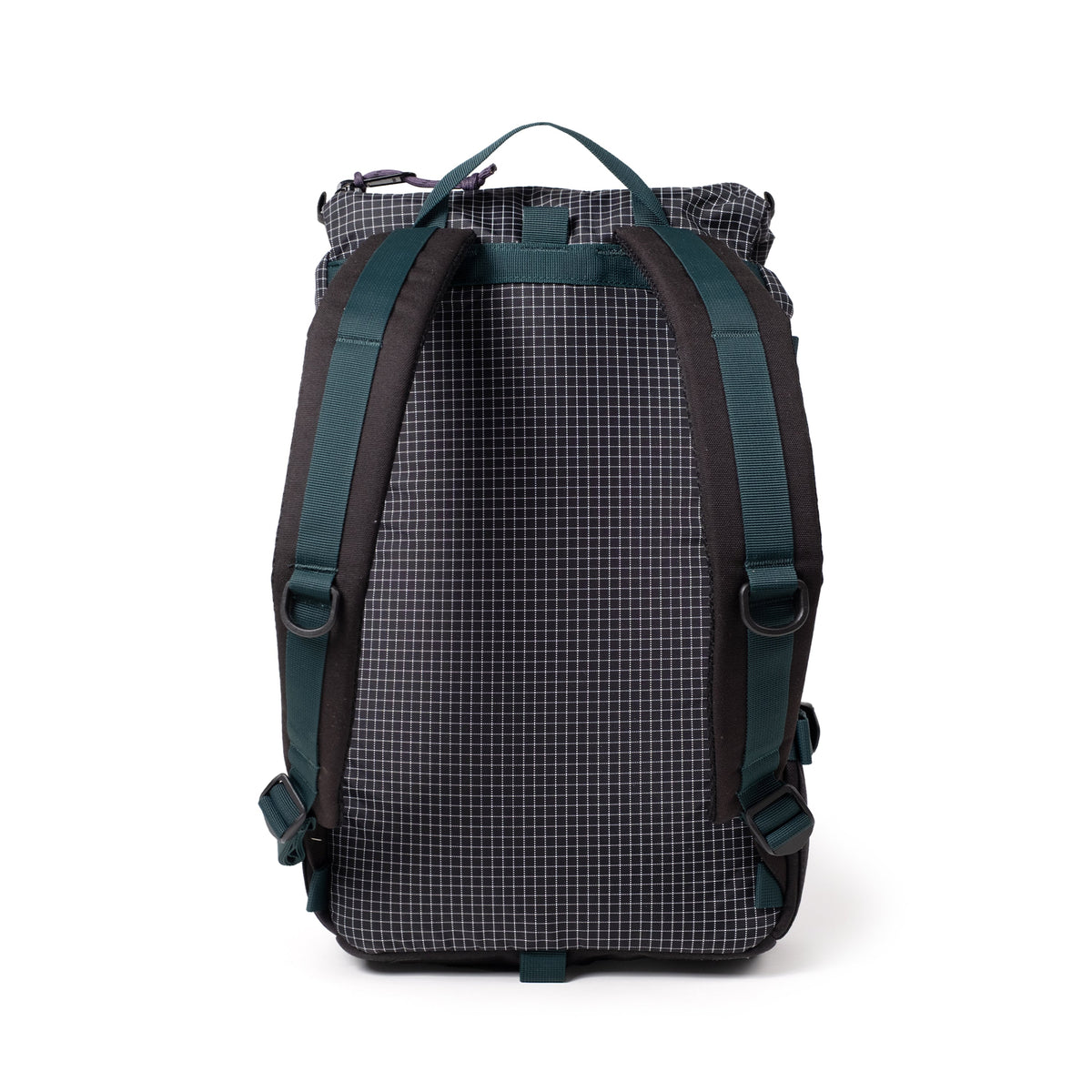 Back View of Topo Designs Rover Pack Classic in "Black / White Grid"
