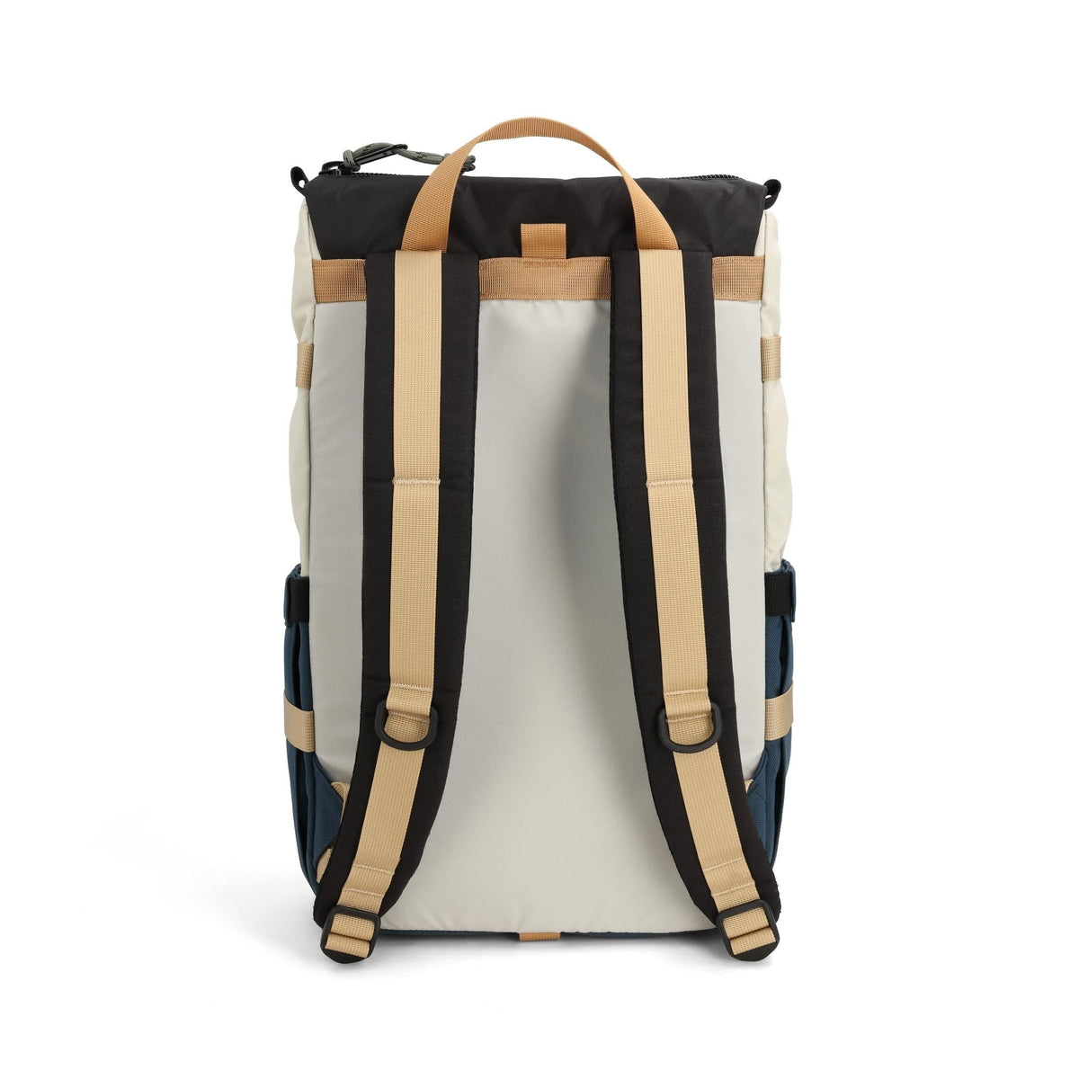 Back View of Topo Designs Rover Pack Classic in "Bone White / Pond Blue"